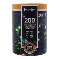 Festive 200 Battery Operated Timer String Christmas Lights - Multicolour (P032205)