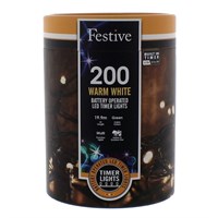 Festive 200 Battery Operated Timer String Christmas String Lights - Warm White (P032204)