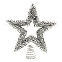 Festive 23cm Silver Glitter Cut Out Star Christmas Tree Topper (P031130)
