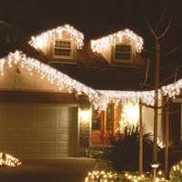 Festive 240 Snowing Icicle LED Christmas String Lights - White (4 Way) (P057602)