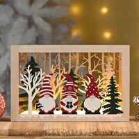 Festive 28cm Light Up Christmas Wooden Woodland Gonks Scene Decoration (P048841)