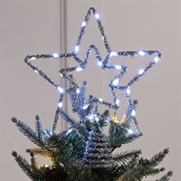 Festive 28cm Twinkling Silver Tree Topper Star Light Up Christmas Decoration - White LED (P057727)
