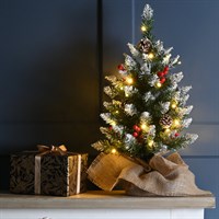 Festive 2ft (60cm) Pre Lit Artificial Christmas Tree with Berries & Pinecones (P053676)
