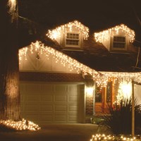 Festive 360 Snowing Icicle LED Christmas String Lights - Warm White (4 Way) (P057606)