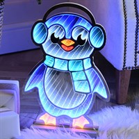 Festive 40cm Infinity Light Up Christmas Penguin Decoration With Earmuffs (P050888)