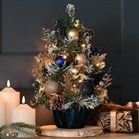 Festive 41cm Pre Lit Artificial Christmas Tree with Lights & Decorations - Navy (P042531)