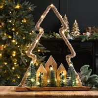 Festive 47cm Light Up Wooden Christmas Village Jute Rope Tree (P066297)