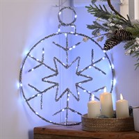 Festive 49cm Twinkling Silver Snowflake Ball Light Up Christmas Decoration - White LED (P057723)