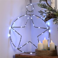Festive 49cm Twinkling Silver Star Ball Light Up Christmas Decoration - White LED (P057715)