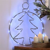 Festive 49cm Twinkling Silver Tree Ball Light Up Christmas Decoration - White LED (P057719)