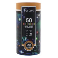 Festive 50 Battery Operated Timer String Christmas Lights - Multicolour (P032197)