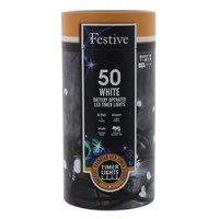 Festive 50 Battery Operated Timer String Christmas String Lights - White (P032195)