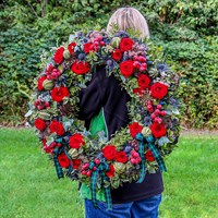 Festive Crimson and Cobalt Door Wreath