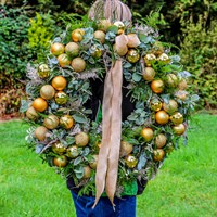 Festive Merry Baubles Door Wreath - Gold