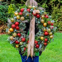 Festive Merry Baubles Door Wreath - Red and Gold