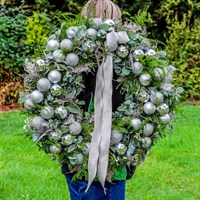 Festive Merry Baubles Door Wreath - Silver