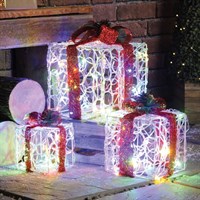Festive Set Of 3 Light Up Multicolour Soft Acrylic Christmas Parcels (P042000)