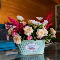 Floral Tin Arrangement of Seasonal Flowers 