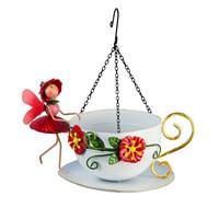 Fountasia Ornament - Fairy Hanging Teacup Wild Bird Feeder - Poppy (390136)