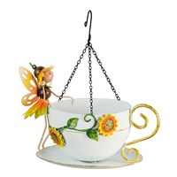 Fountasia Ornament - Fairy Hanging Teacup Wild Bird Feeder Sunflower 'Honey' (390133)