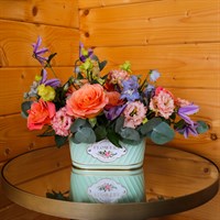 Front Facing Bright Flower Tin Floral Arrangement 