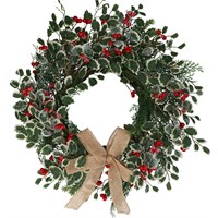 Gisela Graham Christmas 56cm Variegated Holly Artificial Christmas Door Wreath with Bow (40182)