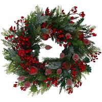 Gisela Graham Christmas 59cm Beaded Pomegranate & Red Berry Fir Artificial Christmas Door Wreath (41486)