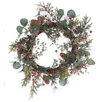 Gisela Graham Christmas 50cm Eucalyptus, Fir, Red Berry & Twig Artificial Christmas Wreath (41031)