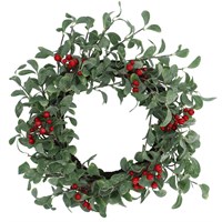 Gisela Graham Christmas 58cm Red Berry Frosted Mini Eucalyptus Artificial Christmas Wreath (40146)
