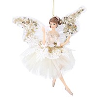 Gisela Graham Christmas Cream & Gold Lace Fairy Brunette Hanging Tree Decoration (11979)