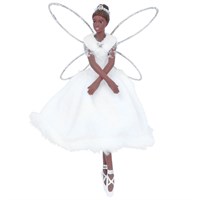 Gisela Graham Christmas Fairy with White Fabric Dress Hanging Tree Decoration (13979)