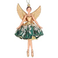 Gisela Graham Christmas Green & Gold Lace Fairy Arm Down Hanging Tree Decoration (11839)