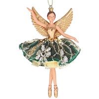 Gisela Graham Christmas Green & Gold Lace Fairy Arm Up Hanging Tree Decoration (11839)