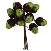 Gisela Graham Christmas Green Glitter Acorn Artificial Floral Pick Bunch - 11cm (40254)