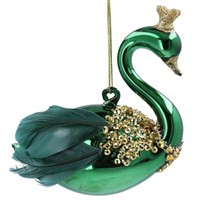 Gisela Graham Christmas Green Swan with Gold Crown Hanging Tree Decoration (01480)