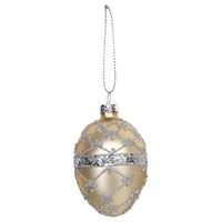 Gisela Graham Christmas Matt Gold & Silver Glitter Mini Glass Egg Bauble - Design 1 (00505)