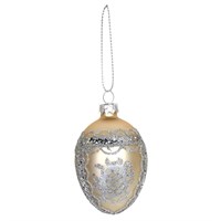 Gisela Graham Christmas Matt Gold & Silver Glitter Mini Glass Egg Bauble - Design 2 (00505)