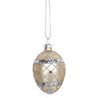 Gisela Graham Christmas Matt Gold & Silver Glitter Mini Glass Egg Bauble - Design 3 (00505)