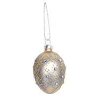 Gisela Graham Christmas Matt Gold & Silver Glitter Mini Glass Egg Bauble - Design 4 (00505)