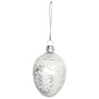 Gisela Graham Christmas Matt White & Silver Glitter Mini Glass Egg Bauble - Design 1 (00506)
