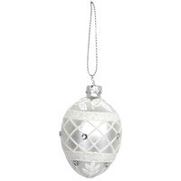 Gisela Graham Christmas Matt White & Silver Glitter Mini Glass Egg Bauble - Design 4 (00506)