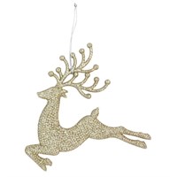 Gisela Graham Christmas Pale Gold Glitter Acrylic Jumping Reindeer Hanging Tree Decoration (16332)