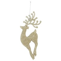 Gisela Graham Christmas Pale Gold Glitter Acrylic Prancing Reindeer Hanging Tree Decoration (16332)