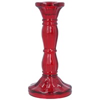 Gisela Graham Christmas Red Glass Moulded Candlestick Holder (51394)