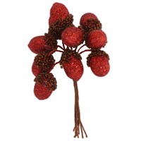 Gisela Graham Christmas Red Glitter Acorn Artificial Floral Pick Bunch - 11cm (40253)