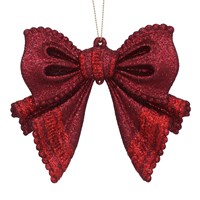 Gisela Graham Christmas Red Glitter Acrylic Bow Hanging Tree Decoration (10656)