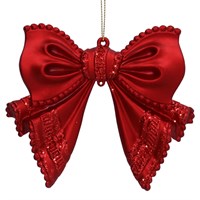 Gisela Graham Christmas Red Glitter Edge Acrylic Bow Hanging Tree Decoration (11266)