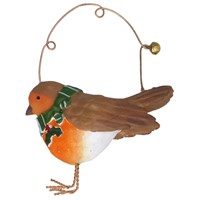 Gisela Graham Christmas Robin with Green Scarf Hanging Tree Decoration (11340)