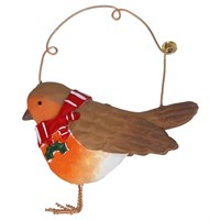 Gisela Graham Christmas Robin with Red Scarf Hanging Tree Decoration (11340)