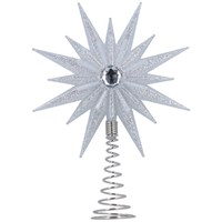 Gisela Graham Christmas Silver Glitter Starburst Tree Top Star Tree Topper (36082)